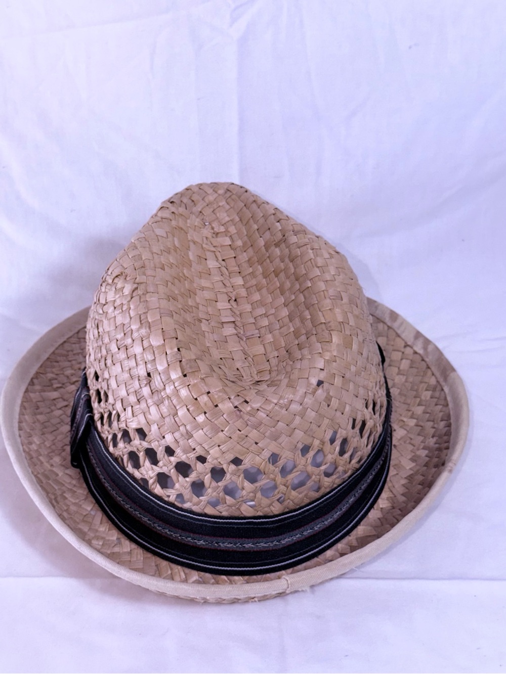 Straw Fedora Sun Hat Striped Band Breathable Summer Beach Panama OS